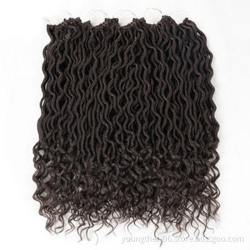 Wholesale Price 18inch Synthetic Faux Locs Goddess Curly End Ombre Loc Hair Extension River Locs